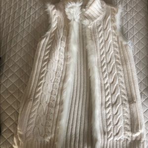 Reversible faux fur and cable knit vest